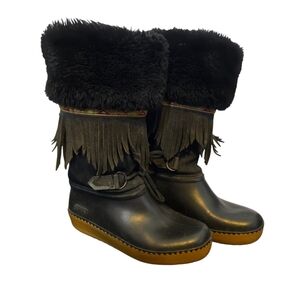Vintage Baffin Faux Fur Fringe Winter Boots Rubber Sole 70s/80s Snow Mukluk 7